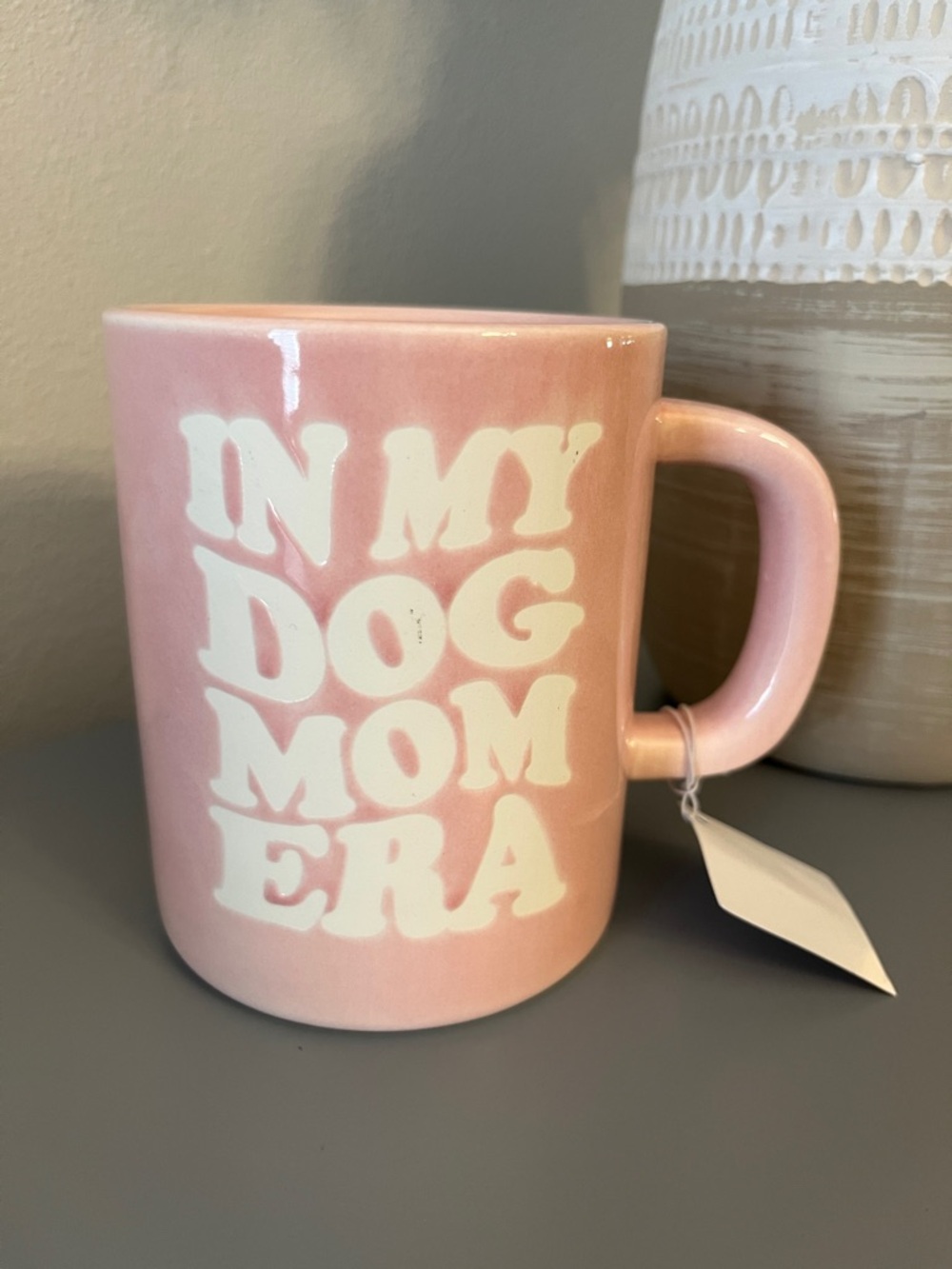 Pink Ceramic Mug with White 'IN MY DOG MOM ERA' Text